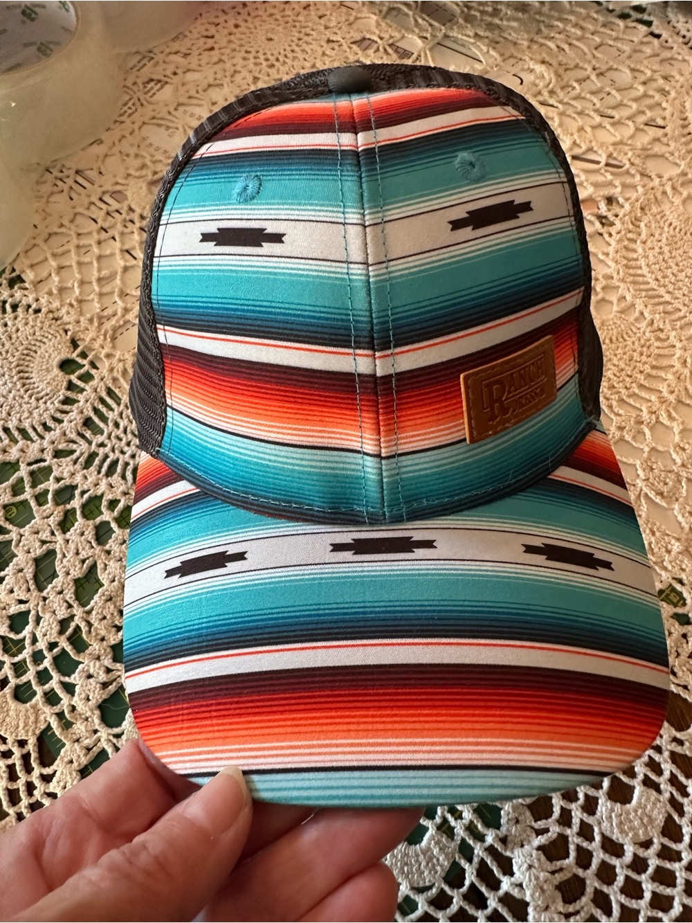 Womens Striped Ranch Dressin’ Hat in Teal & Orange -